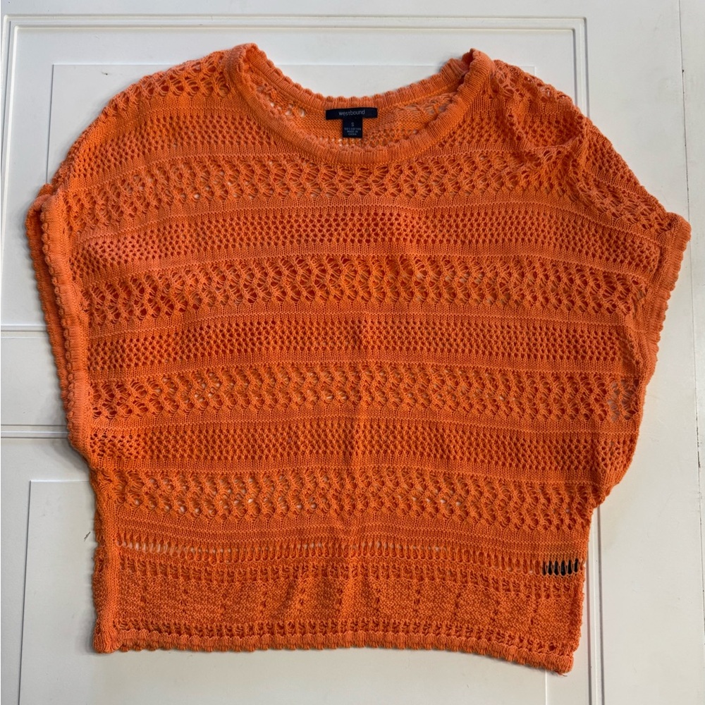 Westbound Orange Crochet Sleeveless Knit Sweater Boho Size Small - Picture 1 of 5